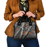 Black Palaka Hawaiian And Japanese Shoulder Handbag Sakura Lei With Koi Fish DT05 - Polynesian Pride