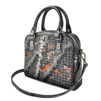 Black Palaka Hawaiian And Japanese Shoulder Handbag Sakura Lei With Koi Fish DT05 - Polynesian Pride