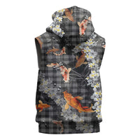 Black Palaka Hawaiian And Japanese Sleeveless Zip Hoodie Sakura Lei With Koi Fish DT05 - Polynesian Pride