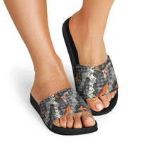 Black Palaka Hawaiian And Japanese Slide Sandals Sakura Lei With Koi Fish DT05 - Polynesian Pride