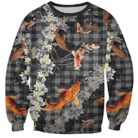 Black Palaka Hawaiian And Japanese Sweatshirt Sakura Lei With Koi Fish DT05 Unisex Black - Polynesian Pride