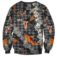 Black Palaka Hawaiian And Japanese Sweatshirt Sakura Lei With Koi Fish DT05 - Polynesian Pride