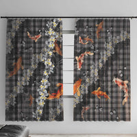 Black Palaka Hawaiian And Japanese Window Curtain Sakura Lei With Koi Fish DT05 With Hooks Black - Polynesian Pride