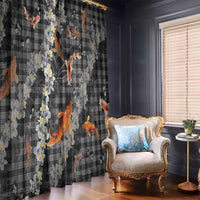 Black Palaka Hawaiian And Japanese Window Curtain Sakura Lei With Koi Fish DT05 - Polynesian Pride