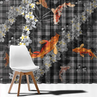 Black Palaka Hawaiian And Japanese Window Curtain Sakura Lei With Koi Fish DT05 - Polynesian Pride