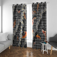 Black Palaka Hawaiian And Japanese Window Curtain Sakura Lei With Koi Fish DT05 With Grommets Black - Polynesian Pride