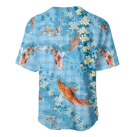 Blue Palaka Hawaiian And Japanese Baseball Jersey Sakura Lei With Koi Fish DT05 - Polynesian Pride