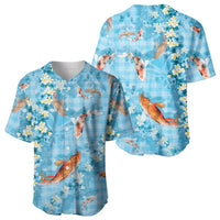 Blue Palaka Hawaiian And Japanese Baseball Jersey Sakura Lei With Koi Fish DT05 - Polynesian Pride