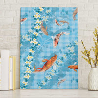 Blue Palaka Hawaiian And Japanese Canvas Wall Art Sakura Lei With Koi Fish DT05 Without Frame Blue - Polynesian Pride