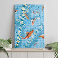 Blue Palaka Hawaiian And Japanese Canvas Wall Art Sakura Lei With Koi Fish DT05 - Polynesian Pride