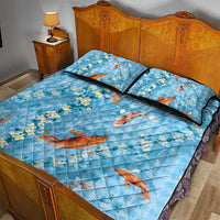 Blue Palaka Hawaiian And Japanese Quilt Bed Set Sakura Lei With Koi Fish DT05 - Polynesian Pride