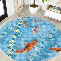 Blue Palaka Hawaiian And Japanese Round Carpet Sakura Lei With Koi Fish DT05 Blue - Polynesian Pride