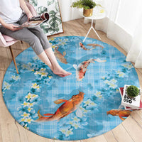 Blue Palaka Hawaiian And Japanese Round Carpet Sakura Lei With Koi Fish DT05 - Polynesian Pride