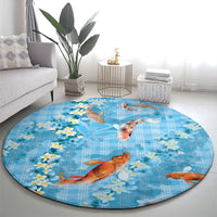 Blue Palaka Hawaiian And Japanese Round Carpet Sakura Lei With Koi Fish DT05 - Polynesian Pride