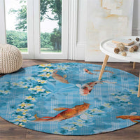 Blue Palaka Hawaiian And Japanese Round Carpet Sakura Lei With Koi Fish DT05 - Polynesian Pride