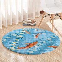 Blue Palaka Hawaiian And Japanese Round Carpet Sakura Lei With Koi Fish DT05 - Polynesian Pride