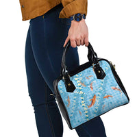 Blue Palaka Hawaiian And Japanese Shoulder Handbag Sakura Lei With Koi Fish DT05 - Polynesian Pride