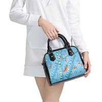 Blue Palaka Hawaiian And Japanese Shoulder Handbag Sakura Lei With Koi Fish DT05 - Polynesian Pride
