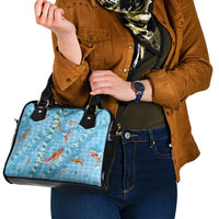Blue Palaka Hawaiian And Japanese Shoulder Handbag Sakura Lei With Koi Fish DT05 - Polynesian Pride