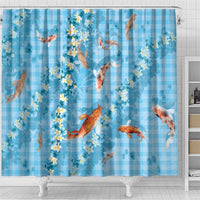 Blue Palaka Hawaiian And Japanese Shower Curtain Sakura Lei With Koi Fish DT05 - Polynesian Pride