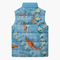 Blue Palaka Hawaiian And Japanese Sleeveless Puffer Jacket Sakura Lei With Koi Fish DT05 - Polynesian Pride