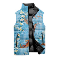 Blue Palaka Hawaiian And Japanese Sleeveless Puffer Jacket Sakura Lei With Koi Fish DT05 - Polynesian Pride