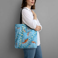 Blue Palaka Hawaiian And Japanese Tote Bag Sakura Lei With Koi Fish DT05 - Polynesian Pride