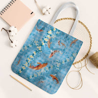 Blue Palaka Hawaiian And Japanese Tote Bag Sakura Lei With Koi Fish DT05 White Strap One Size Blue - Polynesian Pride
