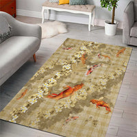 Beige Palaka Hawaiian And Japanese Area Rug Sakura Lei With Koi Fish DT05 - Polynesian Pride