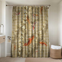 Beige Palaka Hawaiian And Japanese Bathroom Set Sakura Lei With Koi Fish DT05 Shower Curtain Only Beige - Polynesian Pride