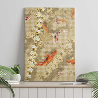 Beige Palaka Hawaiian And Japanese Canvas Wall Art Sakura Lei With Koi Fish DT05 - Polynesian Pride