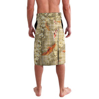 Beige Palaka Hawaiian And Japanese Lavalava Sakura Lei With Koi Fish DT05 - Polynesian Pride
