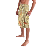 Beige Palaka Hawaiian And Japanese Lavalava Sakura Lei With Koi Fish DT05 - Polynesian Pride
