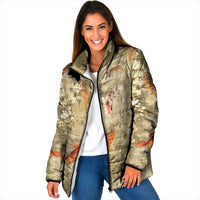 Beige Palaka Hawaiian And Japanese Padded Jacket Sakura Lei With Koi Fish - Polynesian Pride