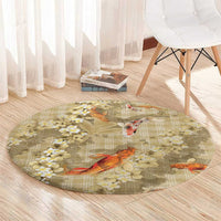 Beige Palaka Hawaiian And Japanese Round Carpet Sakura Lei With Koi Fish DT05 - Polynesian Pride