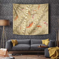 Beige Palaka Hawaiian And Japanese Tapestry Sakura Lei With Koi Fish DT05 Beige - Polynesian Pride