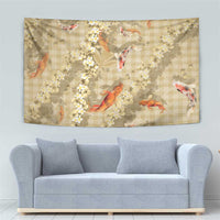 Beige Palaka Hawaiian And Japanese Tapestry Sakura Lei With Koi Fish DT05 - Polynesian Pride