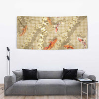 Beige Palaka Hawaiian And Japanese Tapestry Sakura Lei With Koi Fish DT05 - Polynesian Pride