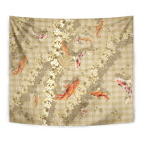 Beige Palaka Hawaiian And Japanese Tapestry Sakura Lei With Koi Fish DT05 - Polynesian Pride