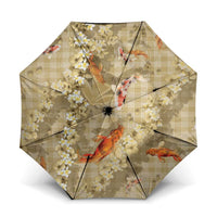 Beige Palaka Hawaiian And Japanese Umbrella Sakura Lei With Koi Fish - Polynesian Pride
