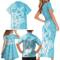 Hawaii Kanaka Maoli Family Matching Short Sleeve Bodycon Dress and Hawaiian Shirt Polynesian Turtle Tattoo