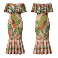 Hawaii Papaya Couples Matching Mermaid Dress and Hawaiian Shirt Cute Cosplay Humuhumu Fish Plumeria Waves DT05 - Polynesian Pride