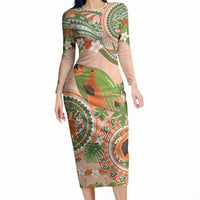 Hawaii Papaya Long Sleeve Bodycon Dress Cute Cosplay Humuhumu Fish Plumeria Waves DT05 Long Dress Orange - Polynesian Pride