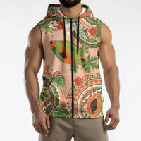 Hawaii Papaya Sleeveless Zip Hoodie Cute Cosplay Humuhumu Fish Plumeria Waves DT05 - Polynesian Pride