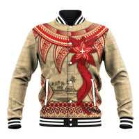 Tonga Language Week Baseball Jacket Tribal Cross Ngatu Floral Pattern DT05 Unisex Red - Polynesian Pride