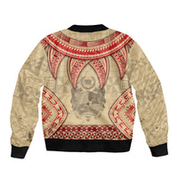 Tonga Language Week Bomber Jacket Tribal Cross Ngatu Floral Pattern