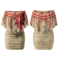 Tonga Language Week Couples Matching Off Shoulder Short Dress and Long Sleeve Button Shirt Tribal Cross Ngatu Floral Pattern