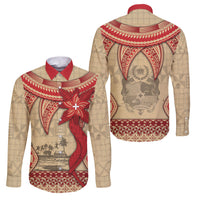 Tonga Language Week Family Matching Mermaid Dress and Hawaiian Shirt Tribal Cross Ngatu Floral Pattern DT05 Dad's Shirt - Long Sleeve Red - Polynesian Pride