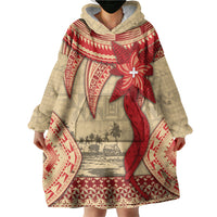 Tonga Language Week Wearable Blanket Hoodie Tribal Cross Ngatu Floral Pattern