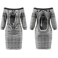 Mabuhay Philippines Festival Family Matching Off The Shoulder Long Sleeve Dress and Hawaiian Shirt Philippine Eagle Sun Three Stars Barong Pattern DT05 Mom's Dress Gray - Polynesian Pride